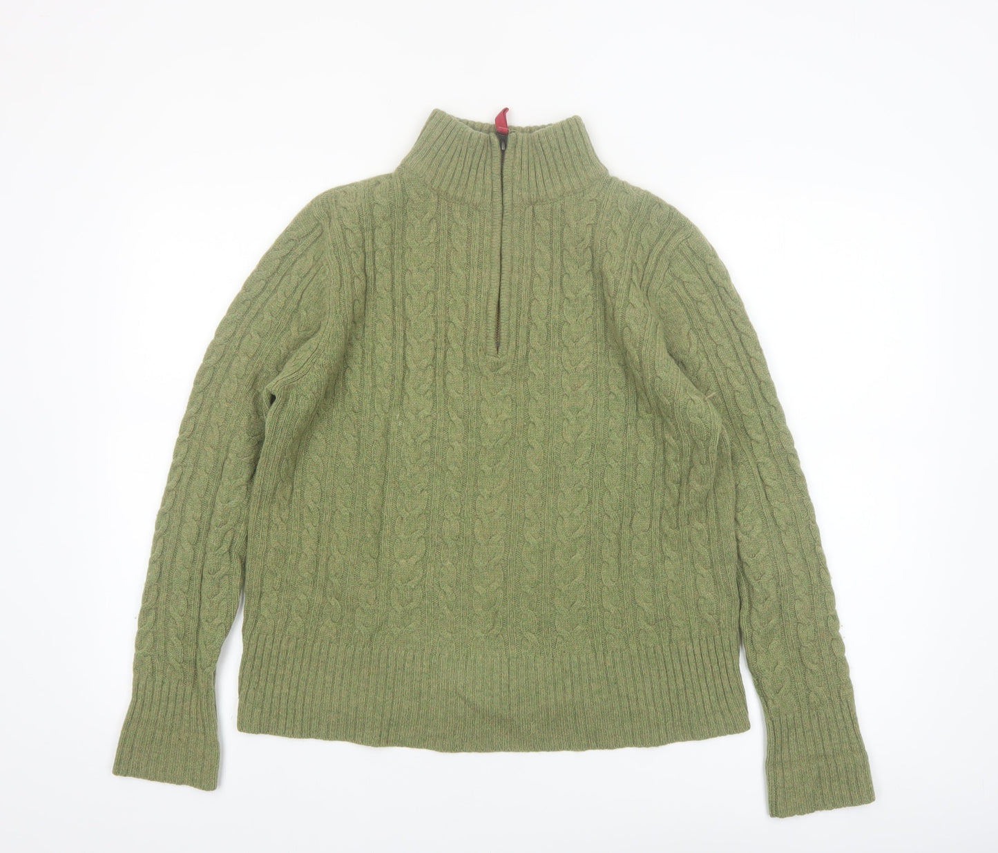 WoolOvers Women's Green 1/2 Zip Cable-Knit Wool Jumper M