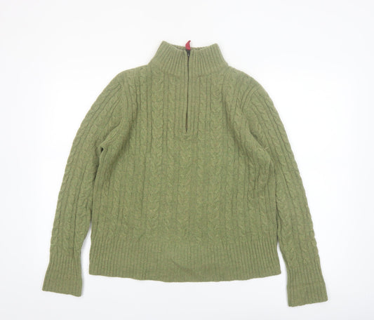 WoolOvers Women's Green 1/2 Zip Cable-Knit Wool Jumper M
