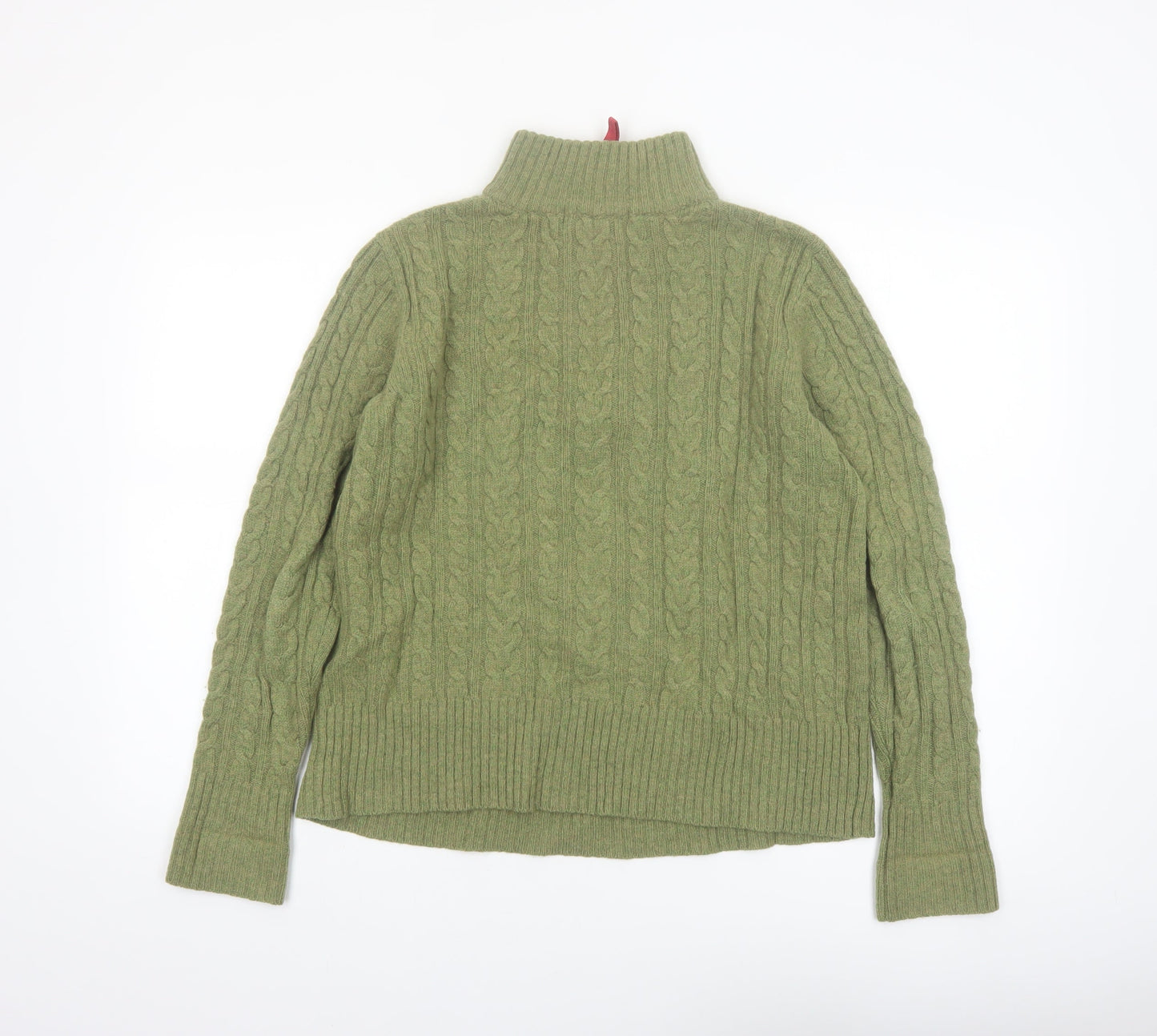 WoolOvers Women's Green 1/2 Zip Cable-Knit Wool Jumper M