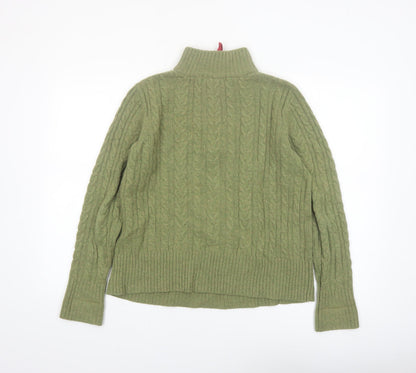 WoolOvers Women's Green 1/2 Zip Cable-Knit Wool Jumper M