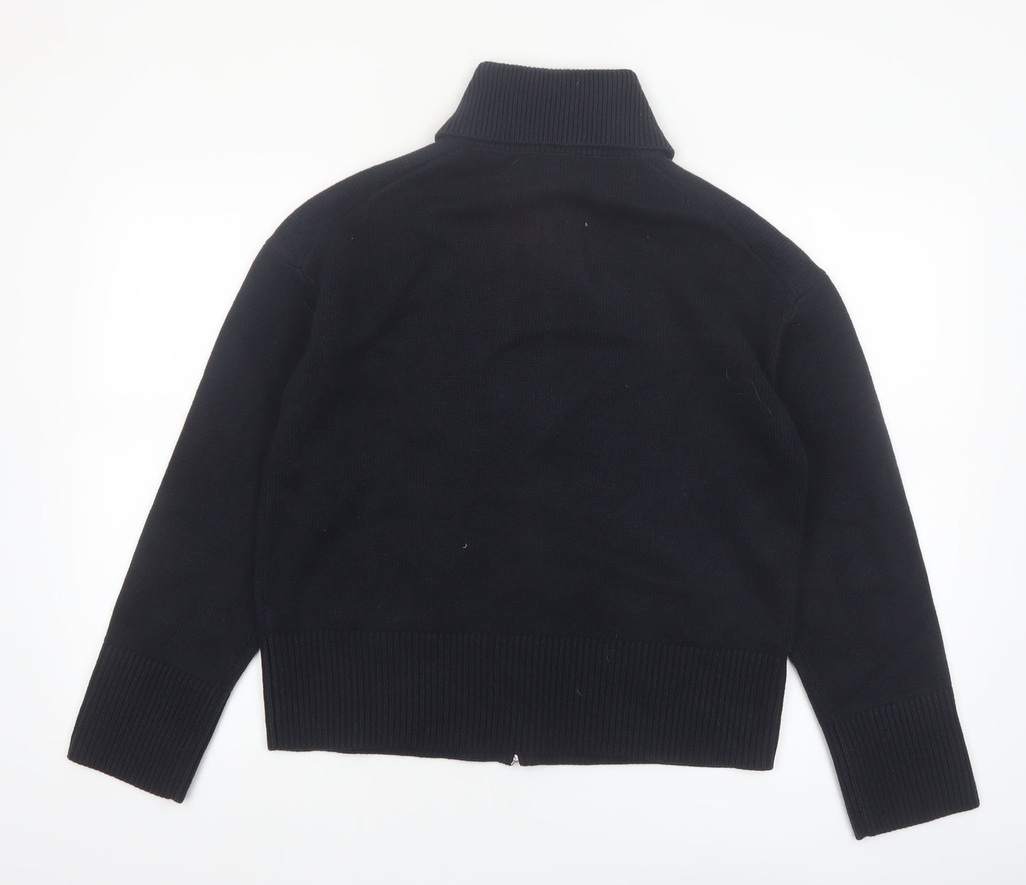 Marks and Spencer Women Black Collared Full Zip Knit Jumper M