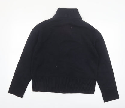 Marks and Spencer Women Black Collared Full Zip Knit Jumper M