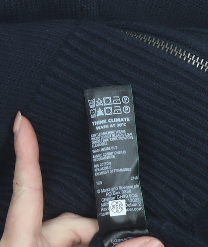 Marks and Spencer Women Black Collared Full Zip Knit Jumper M