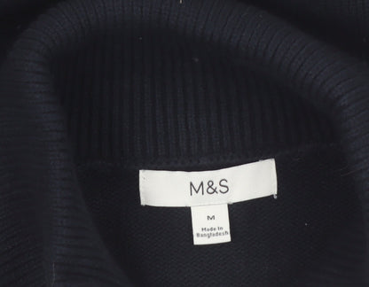 Marks and Spencer Women Black Collared Full Zip Knit Jumper M