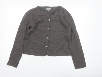 Jigsaw Women Brown Cardigan M Long Sleeve Knit Cotton Blend