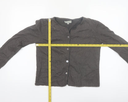 Jigsaw Women Brown Cardigan M Long Sleeve Knit Cotton Blend