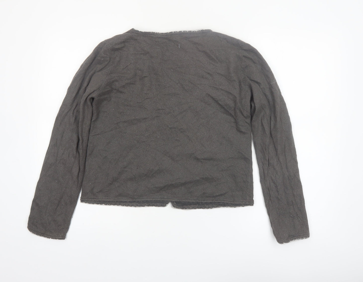 Jigsaw Women Brown Cardigan M Long Sleeve Knit Cotton Blend