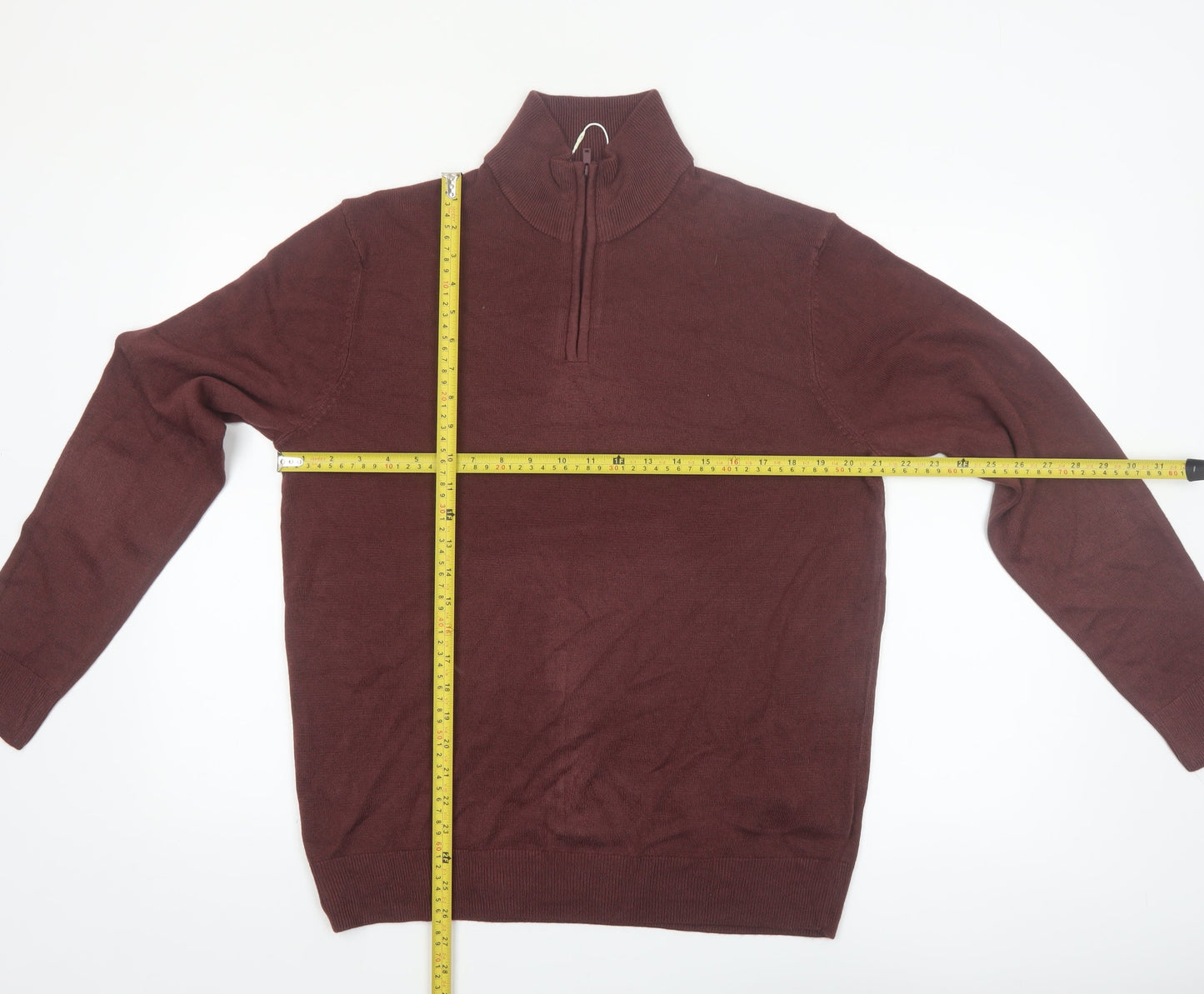 Marks and Spencer Men's Brown Medium 1/2 Zip High Neck Jumper