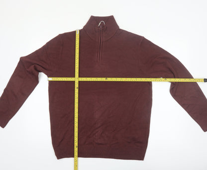 Marks and Spencer Men's Brown Medium 1/2 Zip High Neck Jumper
