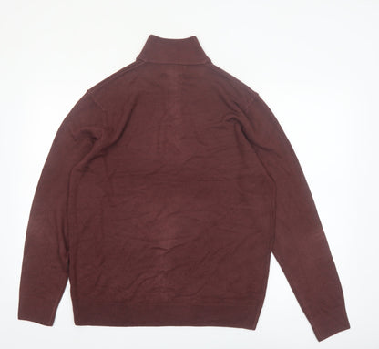Marks and Spencer Men's Brown Medium 1/2 Zip High Neck Jumper