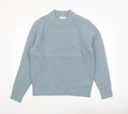 Marks and Spencer Men's Blue Waffle-Knit Crew Neck Jumper M