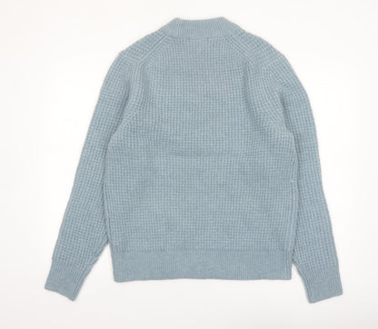 Marks and Spencer Men's Blue Waffle-Knit Crew Neck Jumper M