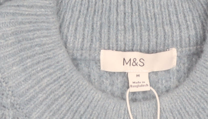 Marks and Spencer Men's Blue Waffle-Knit Crew Neck Jumper M