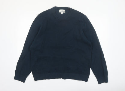 Marks and Spencer Men's Blue 2XL Cotton Crew Neck Jumper