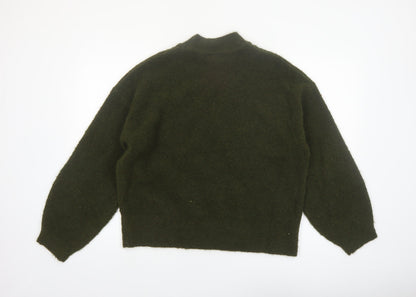Marks and Spencer Women Green Mock Neck Wool Blend Jumper M