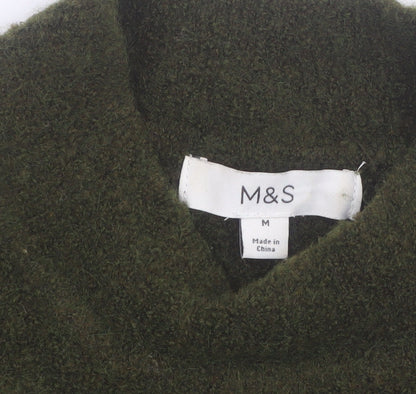 Marks and Spencer Women Green Mock Neck Wool Blend Jumper M