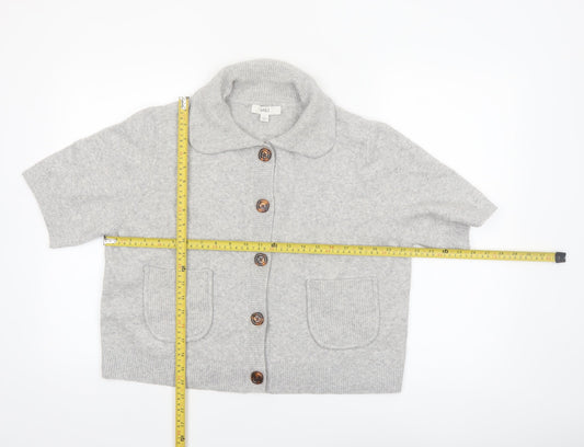 Marks and Spencer Women's Grey Collared Short Sleeve Knit Cardigan Size L