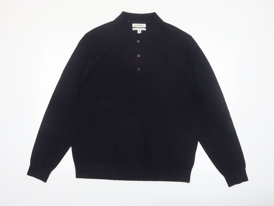 Marks & Spencer Autograph Men's Black XL Merino Wool Collared Jumper