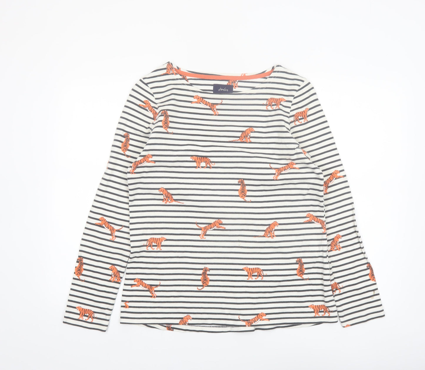 Joules Womens Multicoloured Size 14 Long Sleeve Striped Tiger Print Cotton T-Shirt