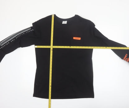 Zara Men Black Long Sleeve Travel Graphic Cotton Top L