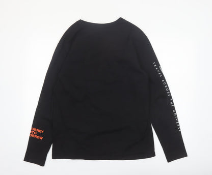 Zara Men Black Long Sleeve Travel Graphic Cotton Top L
