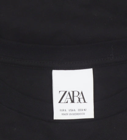 Zara Men Black Long Sleeve Travel Graphic Cotton Top L