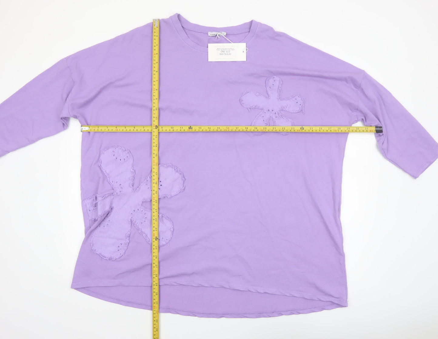 Lagenlook Women Purple Floral Relaxed Tunic T-Shirt One Size