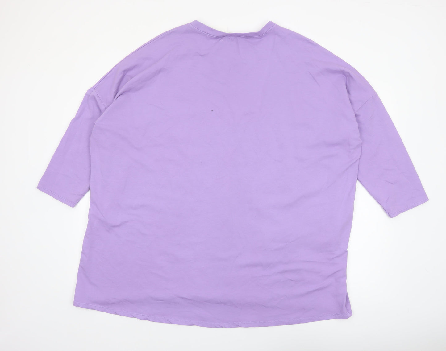Lagenlook Women Purple Floral Relaxed Tunic T-Shirt One Size
