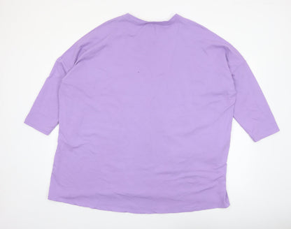 Lagenlook Women Purple Floral Relaxed Tunic T-Shirt One Size