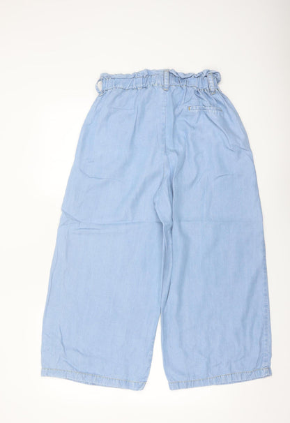 Zara Women Blue Paperbag Wide-Leg Trousers Size 12