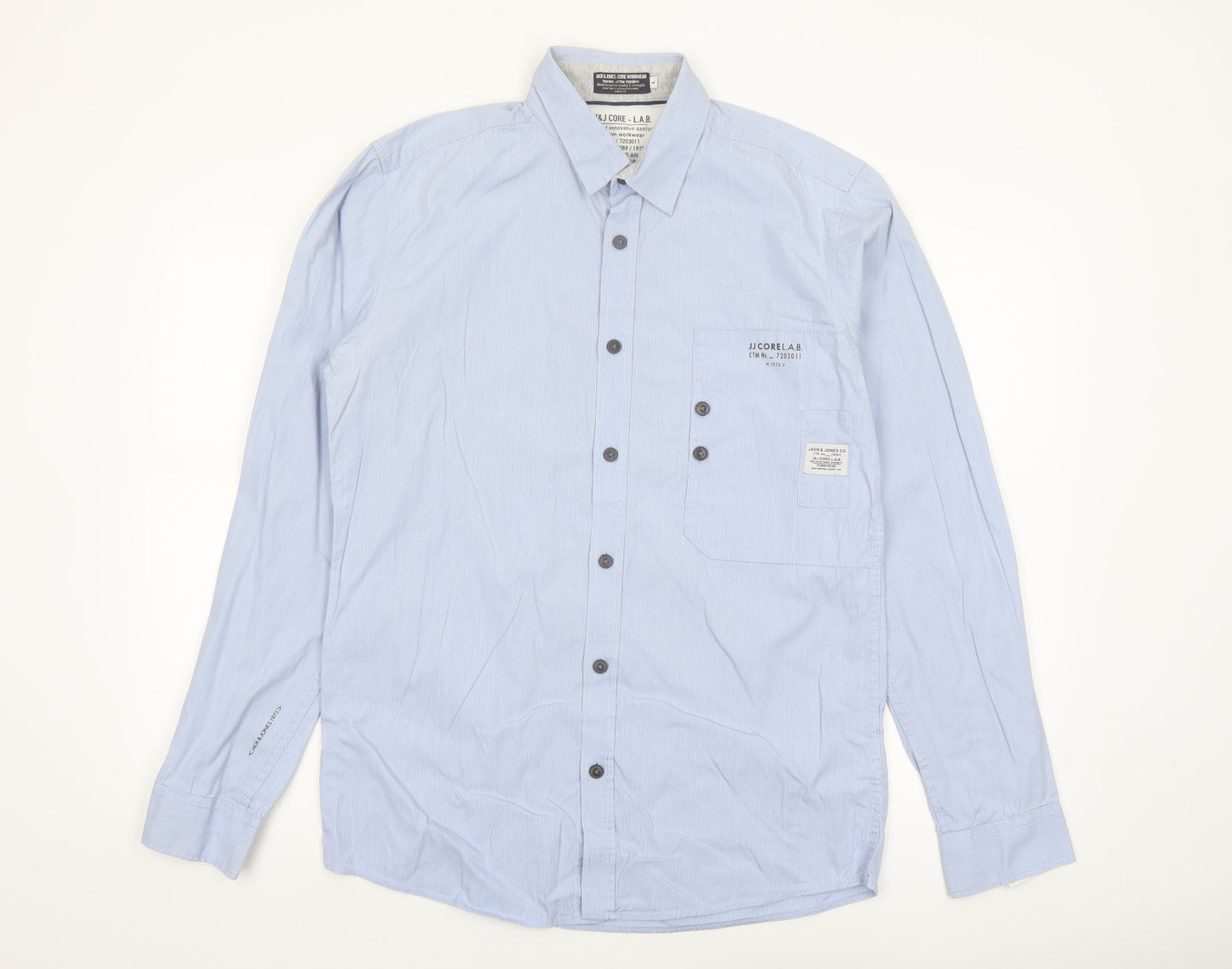 Jack & Jones Men's Blue Long Sleeve Regular Fit Button-Up Shirt Size L
