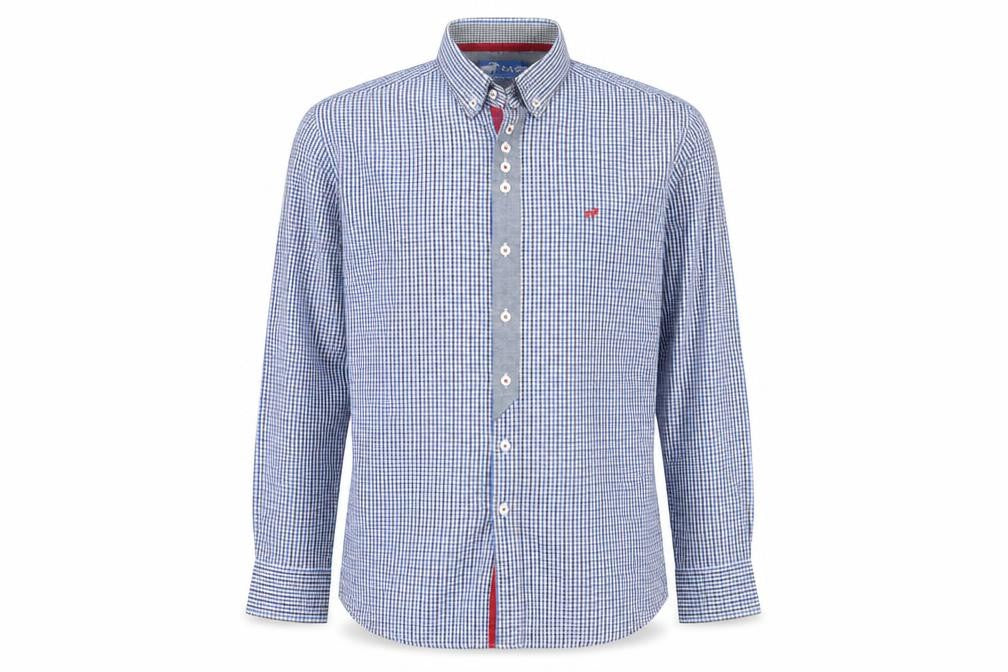 Outrage Men's Blue Check Button-Down Long Sleeve Cotton Shirt Size L