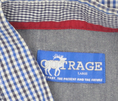 Outrage Men's Blue Check Button-Down Long Sleeve Cotton Shirt Size L