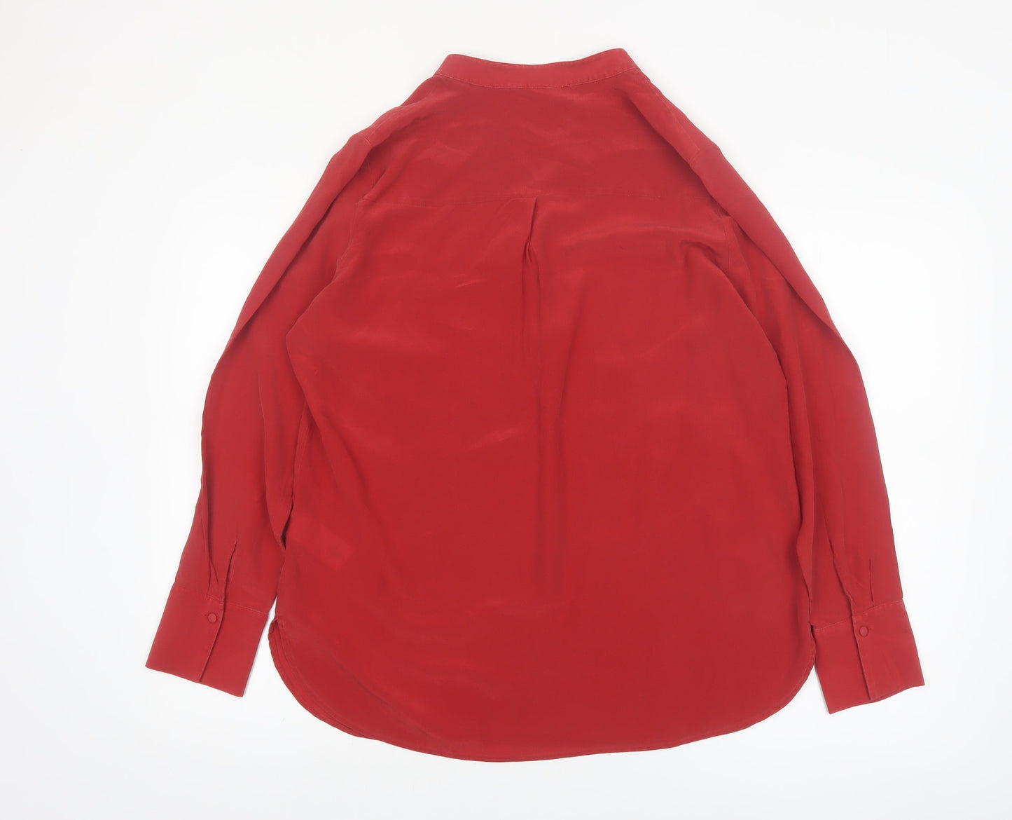 Hobbs Women Red Silk Tunic Blouse UK 14 Long Sleeve V-Neck