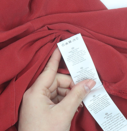 Hobbs Women Red Silk Tunic Blouse UK 14 Long Sleeve V-Neck
