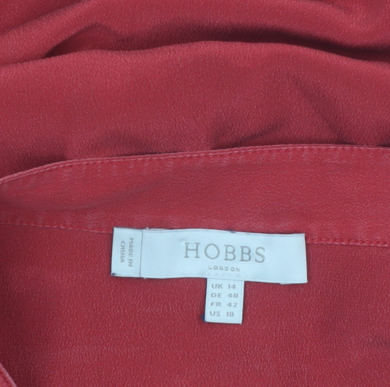 Hobbs Women Red Silk Tunic Blouse UK 14 Long Sleeve V-Neck