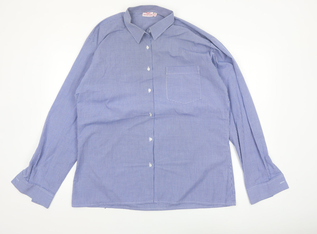Hunter Men's Blue Check Long Sleeve Button-Up Shirt Size 44