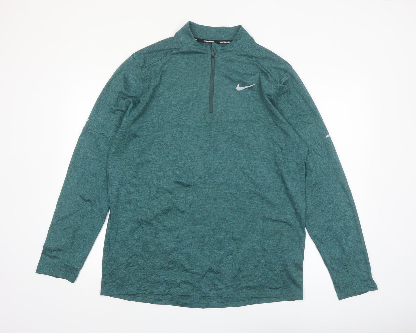Nike Men Green Dri-FIT Long Sleeve 1/4 Zip Running Top M
