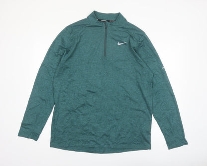 Nike Men Green Dri-FIT Long Sleeve 1/4 Zip Running Top M