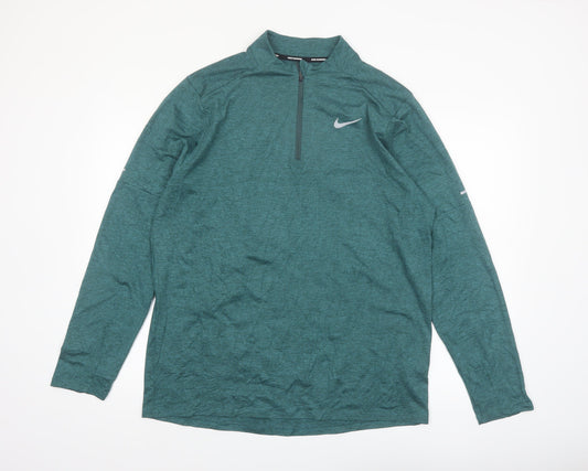 Nike Men Green Dri-FIT Long Sleeve 1/4 Zip Running Top M