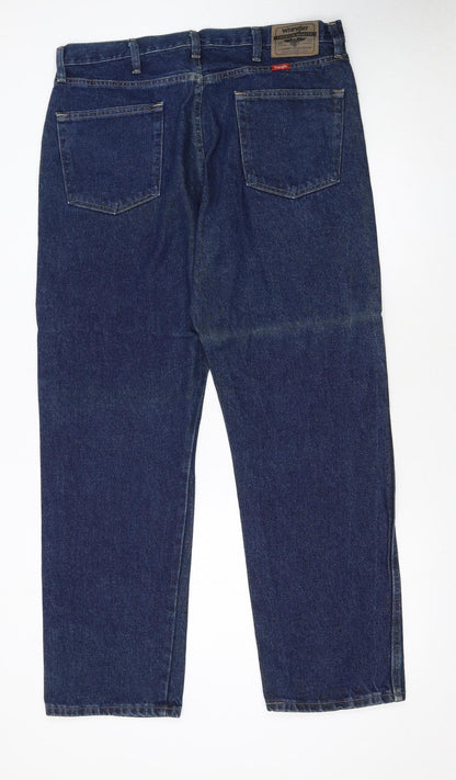 Wrangler Men's Blue Regular Fit Straight Leg Jeans 36x30
