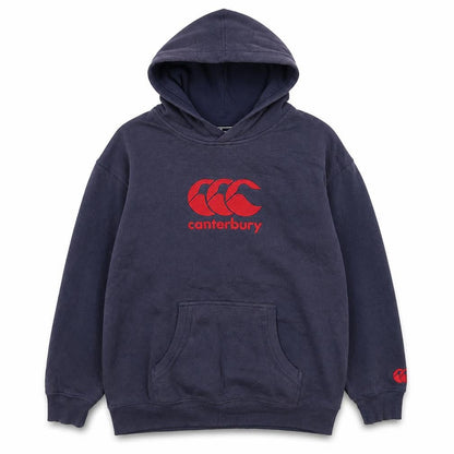 Front view of Canterbury boys’ blue pullover hoodie 14 years regular fit rugby logo sweatshirt