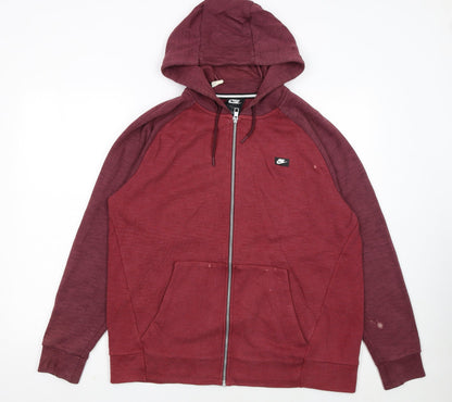 Nike Men's Red Full Zip Hoodie Large Cotton Blend