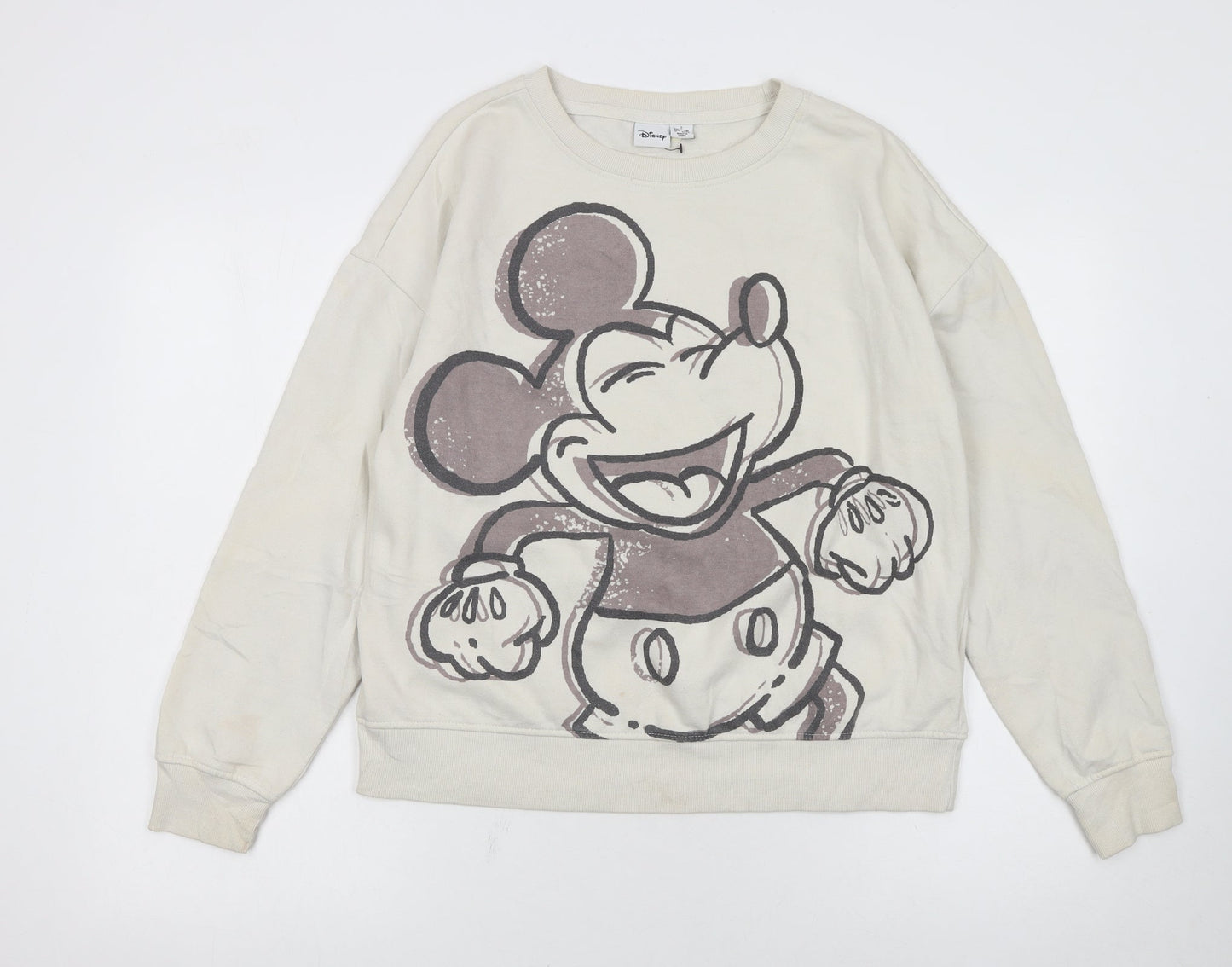Disney Women Beige Mickey Mouse Pullover Sweatshirt Size S
