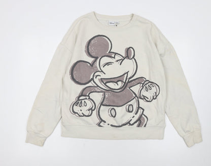 Disney Women Beige Mickey Mouse Pullover Sweatshirt Size S