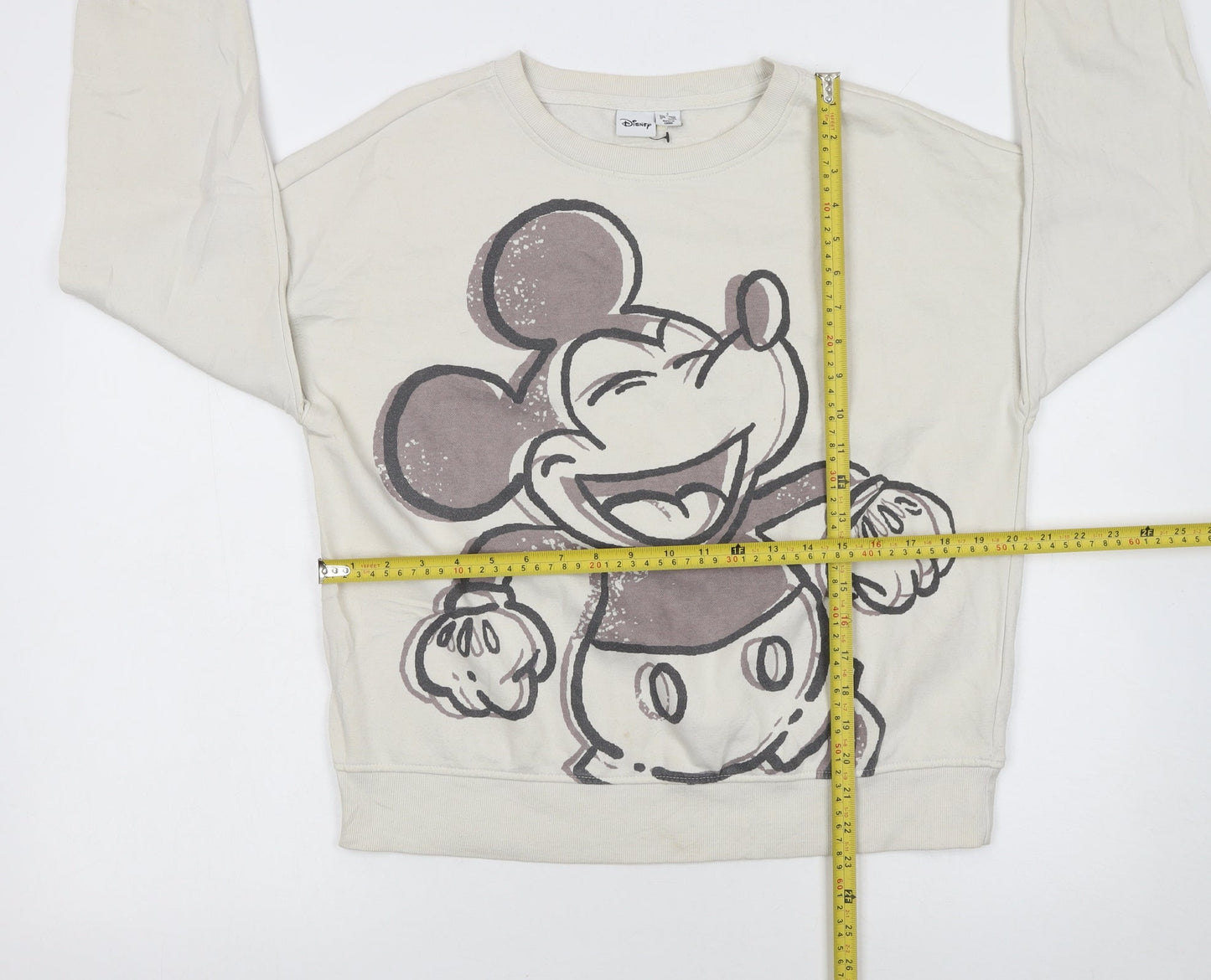 Disney Women Beige Mickey Mouse Pullover Sweatshirt Size S