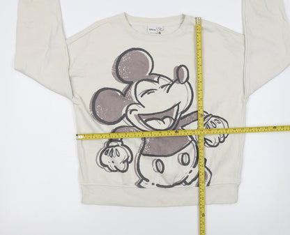 Disney Women Beige Mickey Mouse Pullover Sweatshirt Size S