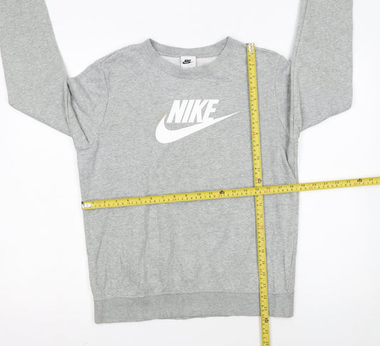 Nike Womens Grey Logo Crew Neck Pullover Sweatshirt Size S