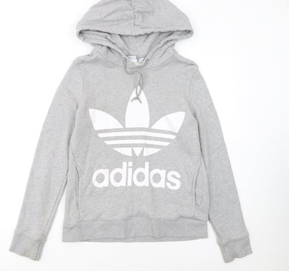 Adidas Womens Grey Hoodie XS Pullover Hooded Sweatshirt Logo