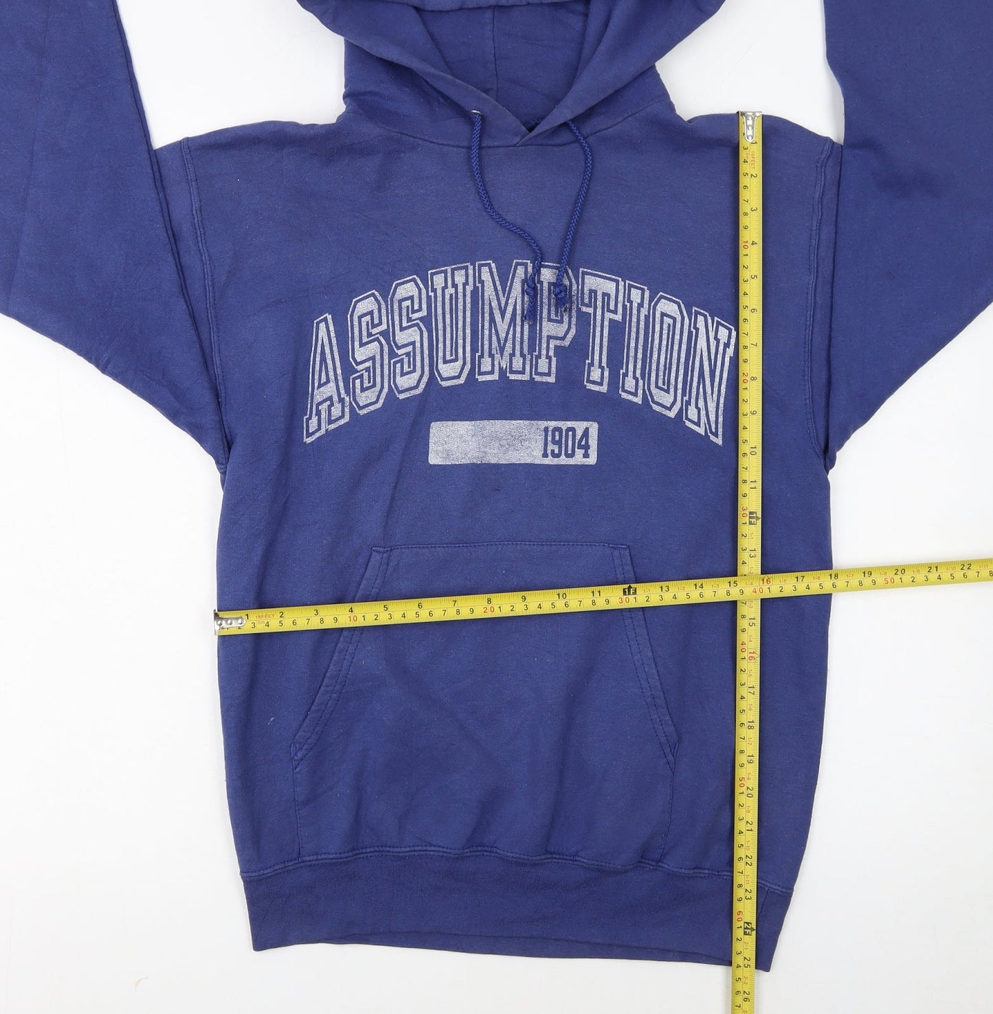 Champion Women's Blue Pullover Hoodie Small Assumption Graphic